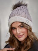 Winter cotton hat with a pompom, beige C31 - Online store - Boutique